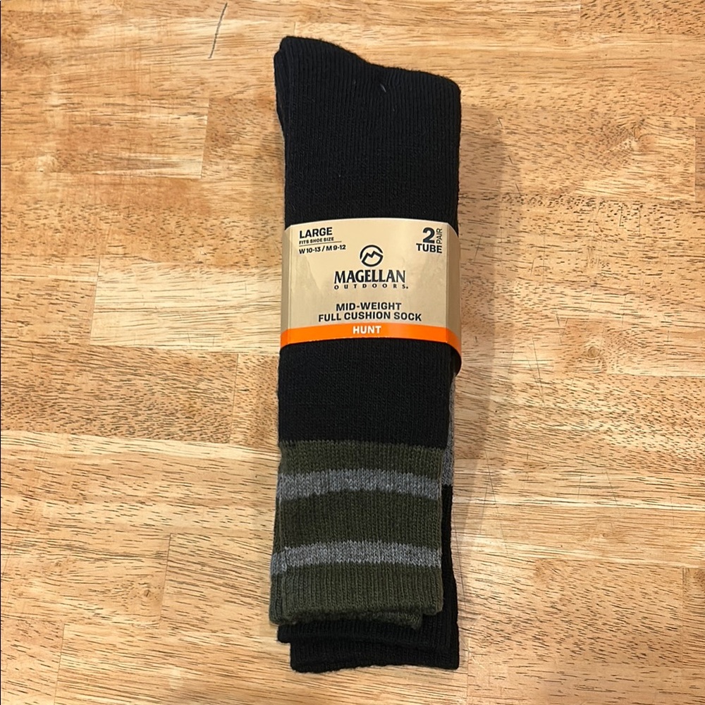 Magellan Outdoors Men's Black w/ Olive and Grey w/ Black Striped Socks (2 pack)